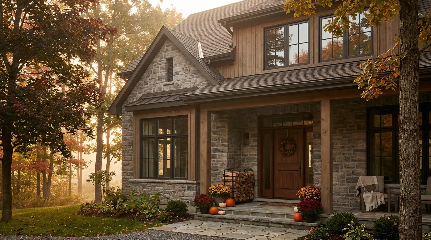 Maison en fin d été avec fenêtres neuves prêtes avant l automne
