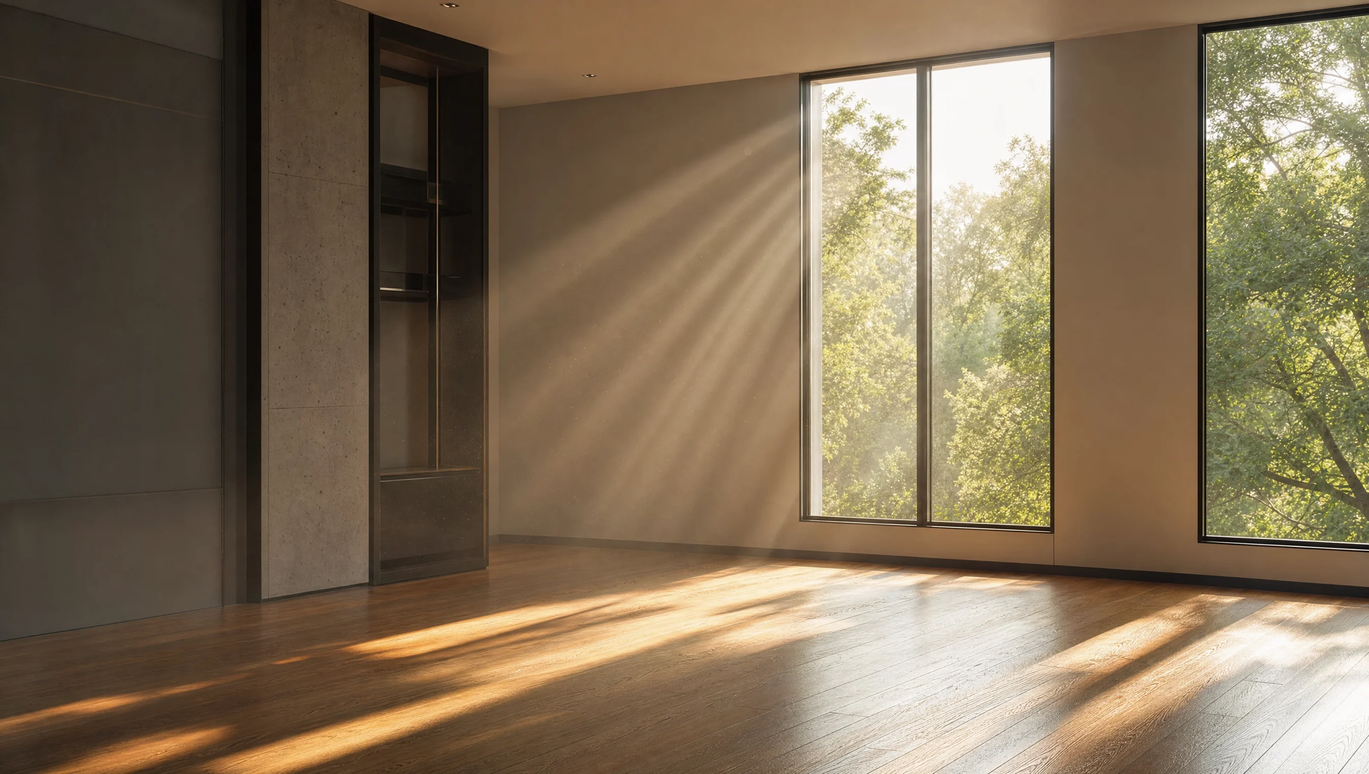 Lumière du soleil traversant un verre à contrôle solaire écoénergétique
